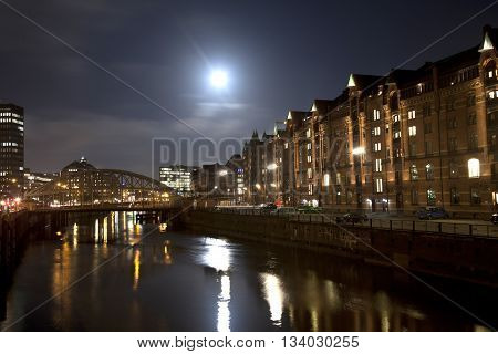 Speicherstadt At Night In Hamburg