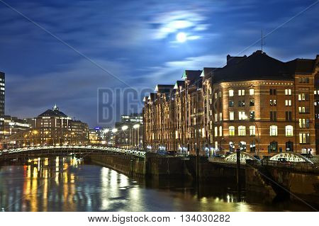Speicherstadt At Night In Hamburg