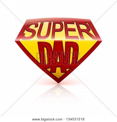 Super dad shield greeting card on white background. Editable vector, easy to change size