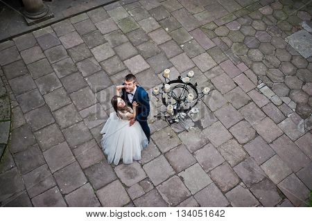 Wedding Couple. Photo From Quad Copter Drone View