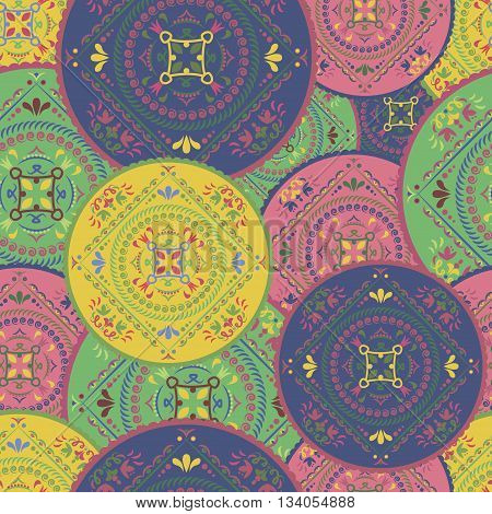 Ornamental round seamless pattern. Ethnic style. Vector colorful background. Mandala design element.