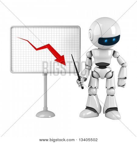 Divertido robot blanco quedarse con gráfico