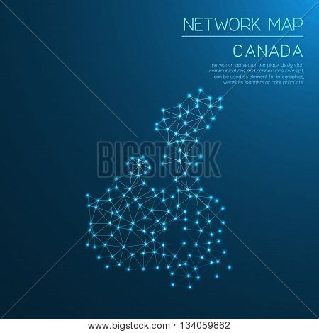 Canada Network Map. Abstract Polygonal Map Design. Internet Connections Vector Illustration.