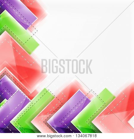 Colorful glossy arrow shapes. Abstract background. Vector web brochure, internet flyer, wallpaper or cover poster design. Geometric style, colorful realistic glossy arrow shapes with copyspace