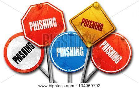 Phising fraud background, 3D rendering, rough street sign collec
