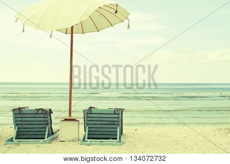 Beach Umbrella and Chairs - Vintage Postcard. Retro Styled Old-fashioned
