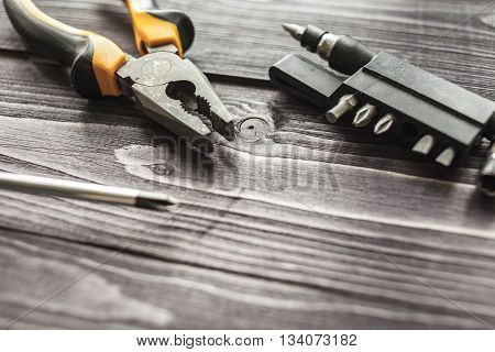 Tools On The Wooden Rustic Background