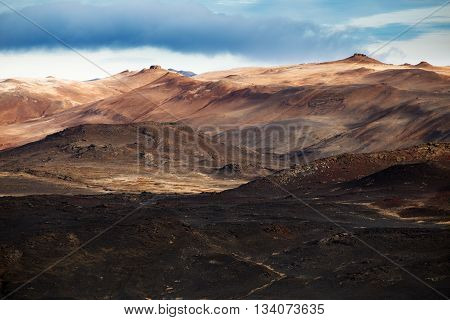 Myvatn landscape. Hills desert. Autumn in Iceland