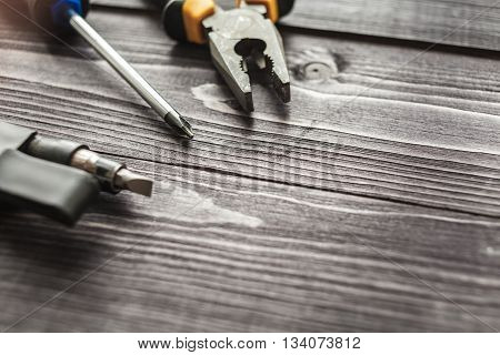Tools On The Wooden Rustic Background