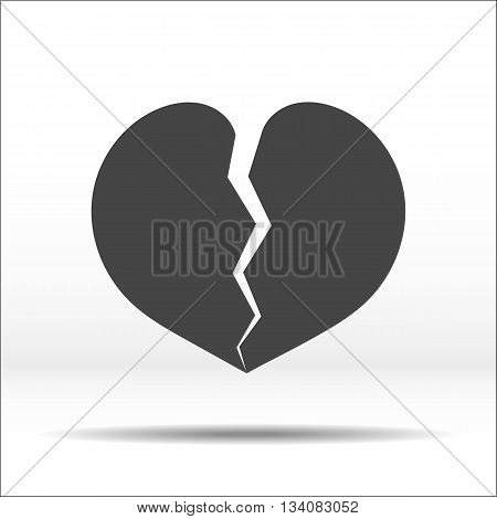 Broken into two halves grey heart. White-blackillustration and icon.