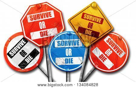 Survive or die, 3D rendering, rough street sign collection