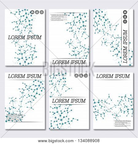 Vector brochure template, flyer, cover magazine in A4 size. Structure molecule of DNA and neurons. Abstract background. Medicine, science, technology.