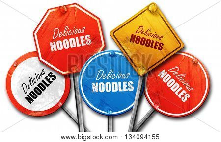 Delicious noodles sign, 3D rendering, rough street sign collecti