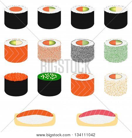 Set of sushi on white background, vector illustration