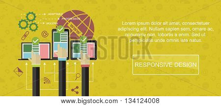 Responsive web design. Web banner slider or vector flat background.