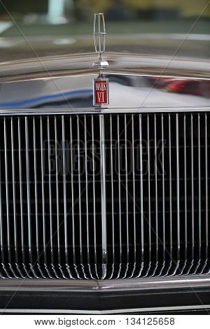 Cracow Poland - May 21 2016: Lincoln Continental Mark Vi Metallic Logo Closeup On Lincoln Continenta