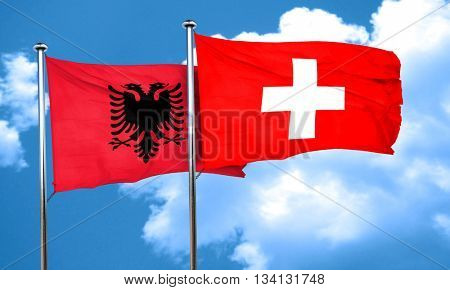 Albania flag with Switzerland flag, 3D rendering