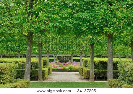 Versailles France - august 19 2015 : the Marie Antoinette estate in the parc of Versailles Palace. garden of Petit Trianon