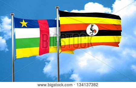 Central african republic flag with Uganda flag, 3D rendering