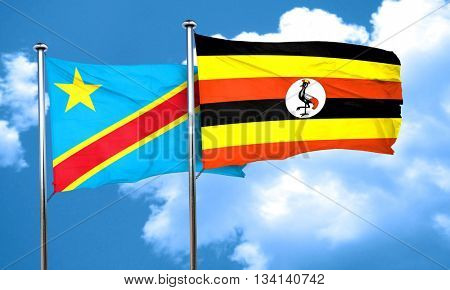 Democratic republic of the congo flag with Uganda flag, 3D rende