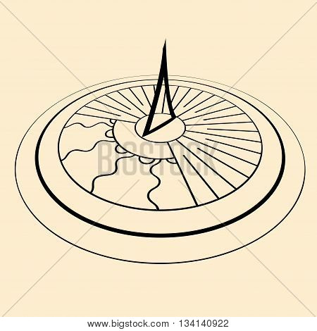 Black sundial silhouette in perspective isolated on yellow background