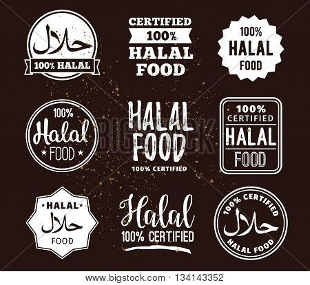 Halal food labels vector set. Badges or tag design. Muslim traditional food.