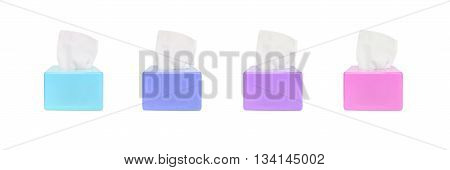 Closeup color box of toilet paper with white toilet paper isolated on white background with clipping path