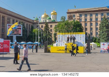 DNEPR UKRAINE - MAY 21 2016:Central square of the city before