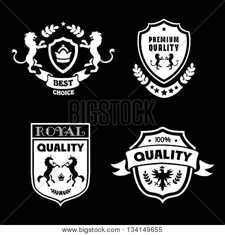 Heraldic premium quality emblems set with royal traditions symbols vector illustration