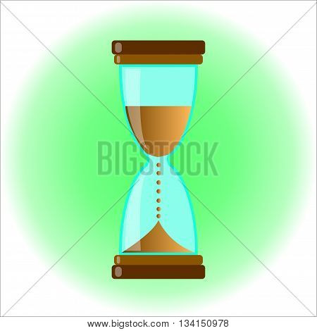 hourglass glass on green background as a symbol of leaking time
