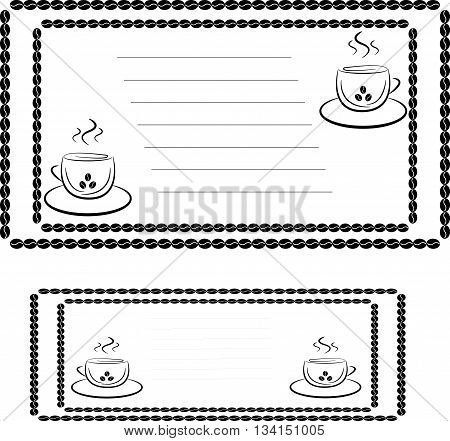invitation template for a coffee house or cafe, two cups and place for text, stroke of the coffee beans