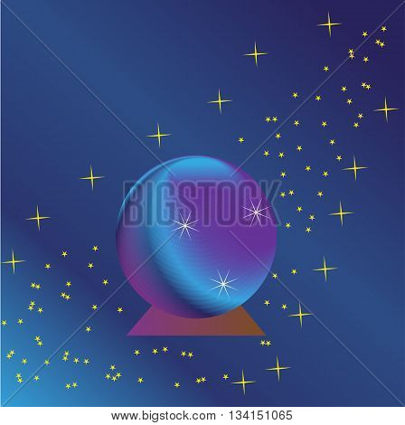 magic ball on a purple-blue background with stars