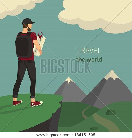 Vector illustration of a traveler with a map