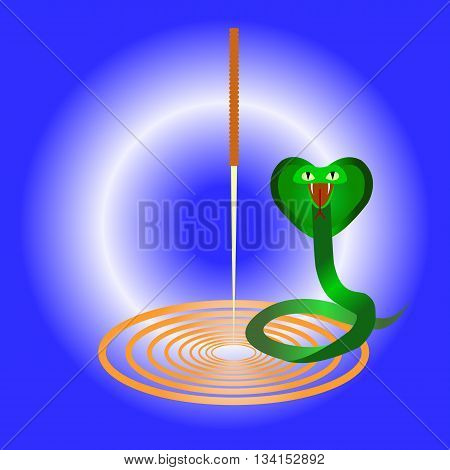 needle acupuncture with a goal and a cobra on a blue background