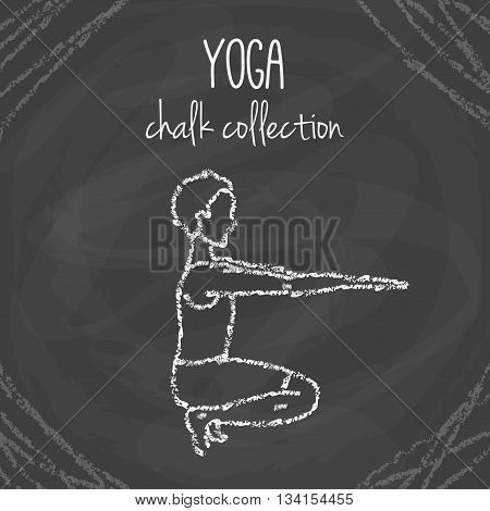 Vector yoga poses. Chalck asana illustrations on blackboard. International yoga day.