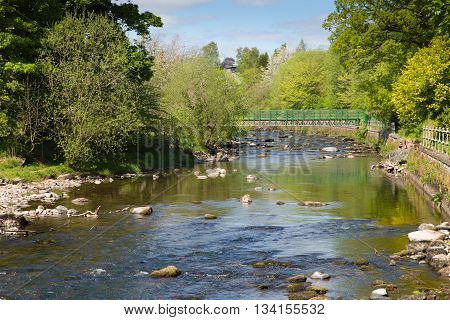 Dunblane Scotland UK view of the Allan Water river in summer which runs through the town