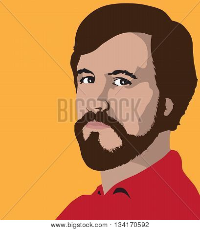Man with beard is looking back at viewer