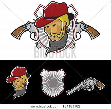Cowboy mascot with guns in white background