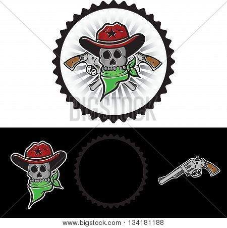 Skull cowboy mascot in white beam badges