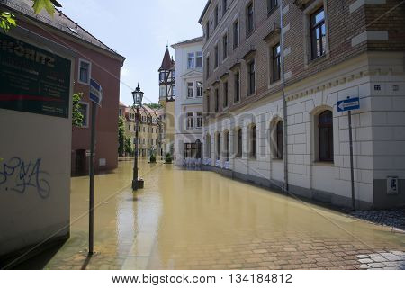 MEISSEN, GERMANY - JUNE 5, 2013: Flooding in Meissen
