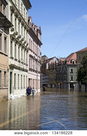 MEISSEN, GERMANY - JUNE 5, 2013: Flooding in Meissen