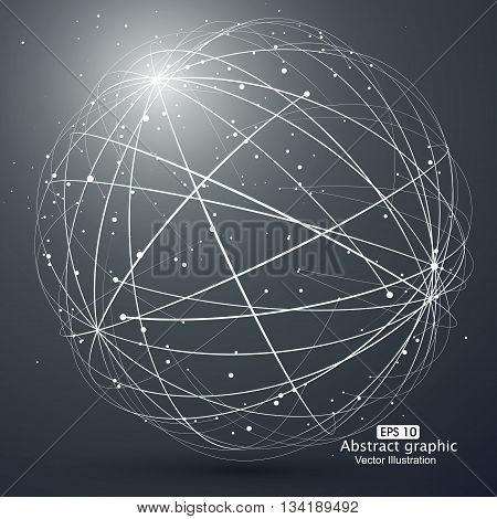 Point and curve constructed the sphere wireframe ,technological sense abstract illustration.