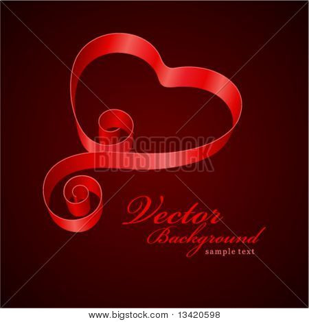 Cuore San Valentino sfondo vettoriale nastro di seta rossa