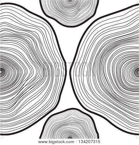 Tree rings pattern seamless black line on white background vector illustration.
