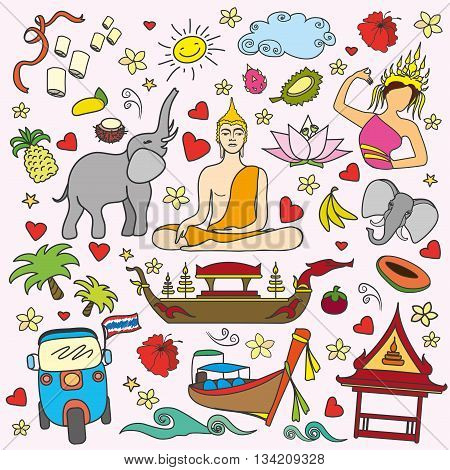 I love Thailand . Set Thai color vector icons and symbols vector illustration