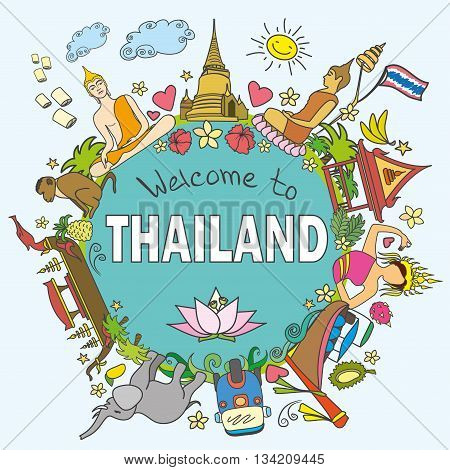 Welcome to Thailand . Set Thai color vector icons and symbols vector illustration