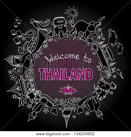 Welcome to Thailand . Set Thai color vector icons and symbols vector illustration