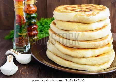 Traditional Georgian cheese pie - khachapuri. The national cuisine of Georgia.