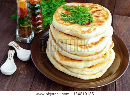Traditional Georgian cheese pie - khachapuri. The national cuisine of Georgia.