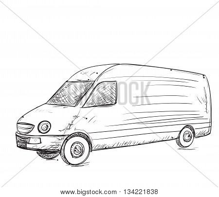 Hand drawn commercial car. Delevery servise poster